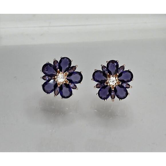Rose Gold Plated 925 Sterling Silver Earrings Marquise Amethyst Gemstone Stud - Picture 1 of 7